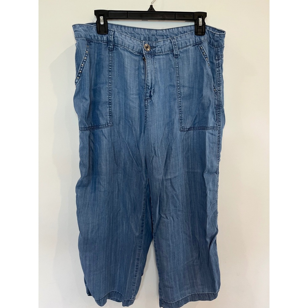 Style & Co Blue Lyocell Chambray Wide Leg Cropped Pants Size 12 Light Wash -B033